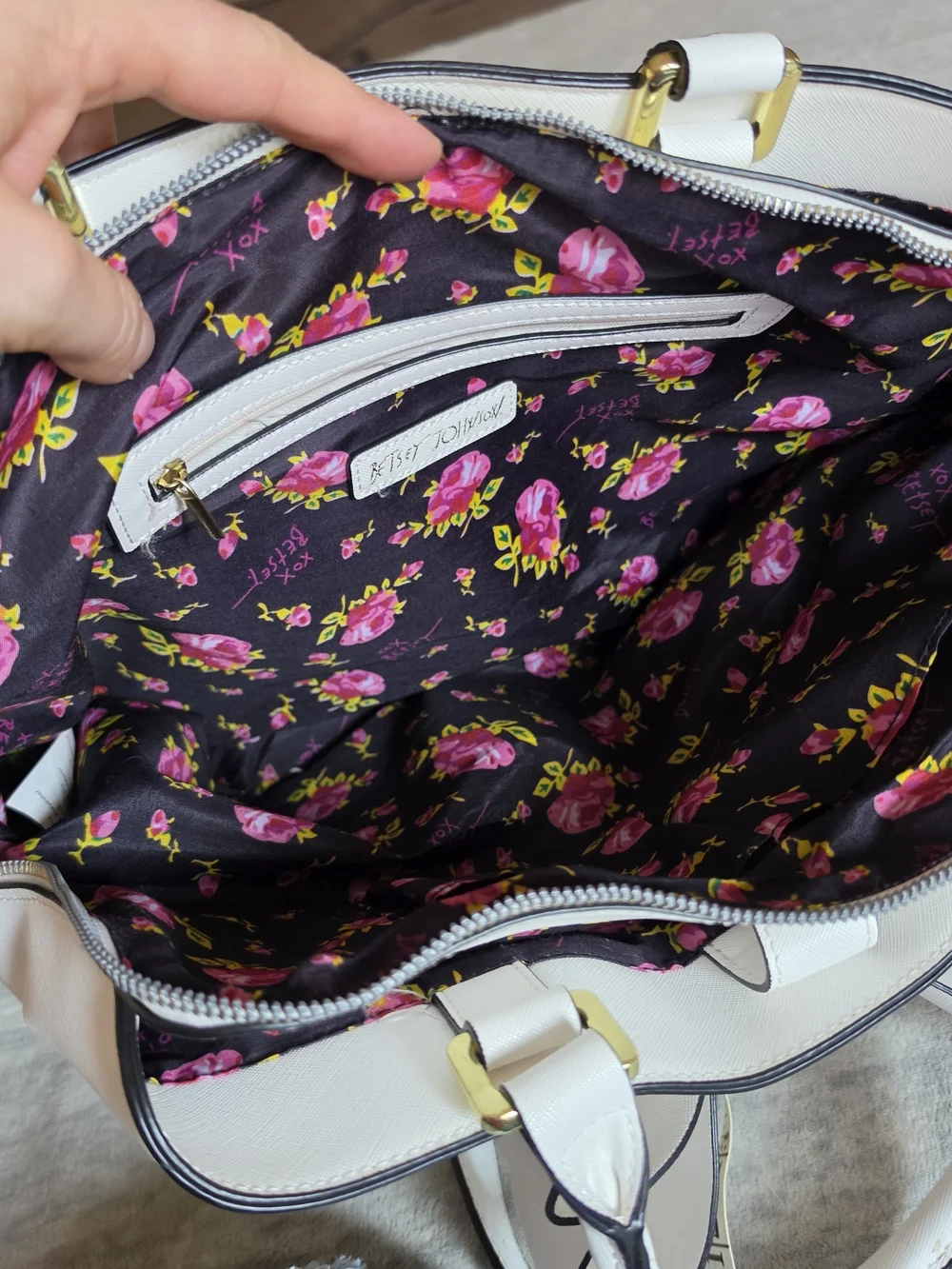 Betsey Johnson White Satchel with Bow and Gold Hardware